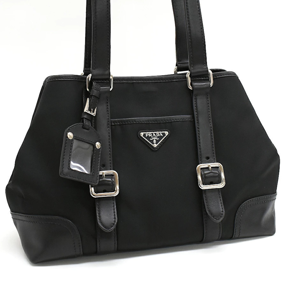Prada Shoulder TESSUTO VITELLO BUCKLE Nero Black Triangle Plate